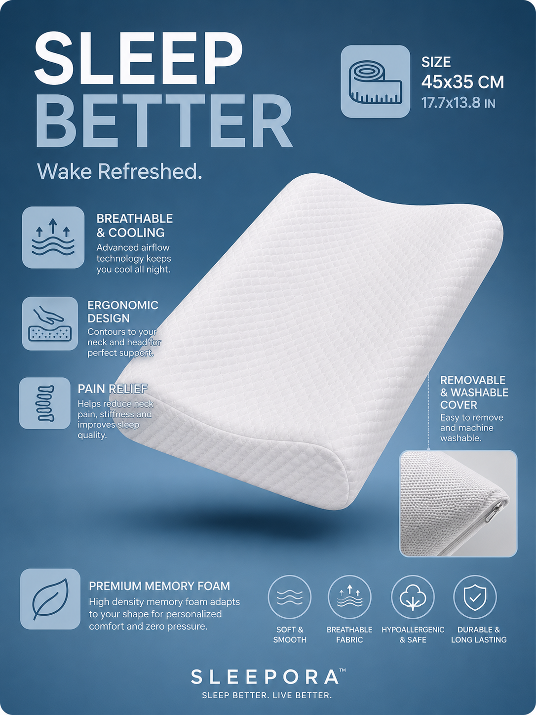 Sleepora™ Premium Memory Foam Pillow